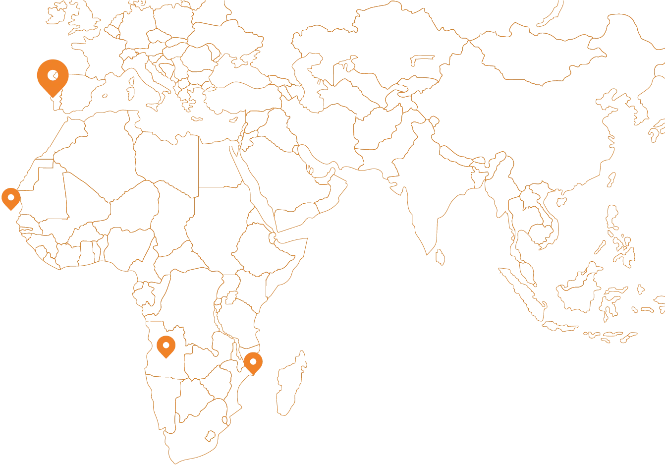 Mapa com pins nas localizações da FERCA